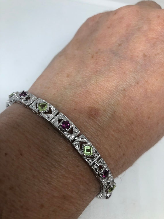 Vintage Peridot  Amethyst 925 Sterling Silver Ten… - image 2