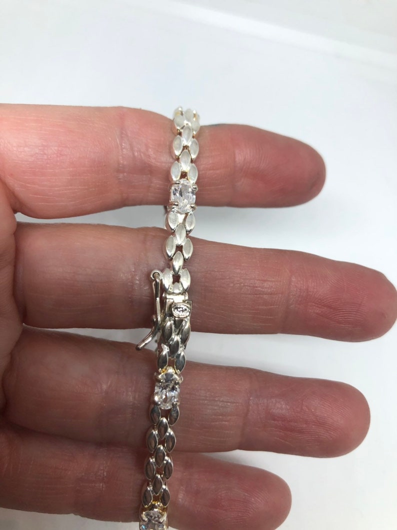 Handmade Genuine White Sapphires Rhodium Finished 925 Sterling Silver Tennis Bracelet