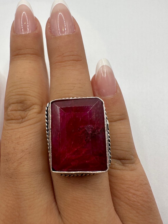 Vintage Handmade Raw Pink Ruby Silver Gothic Ring - image 1
