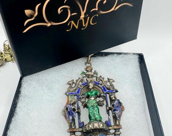 Vintage Österrikiskt Ungerskt Statement Silverhalsband | Romersk nygift | Grön emalj