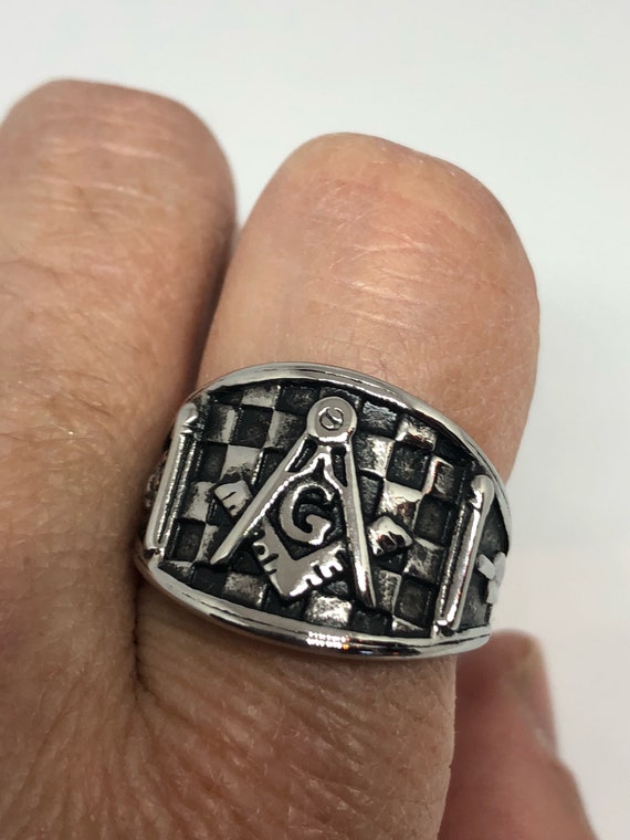 Vintage Gothic Stainless Steel Free Mason G Mens … - image 5