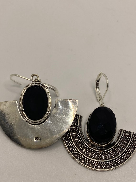 Vintage Black Earring Onyx 925 Sterling Silver De… - image 7