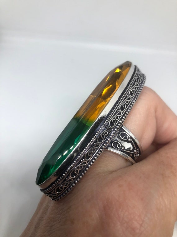 Vintage Green to yellow Vintage Art Glass Ring 2 … - image 3