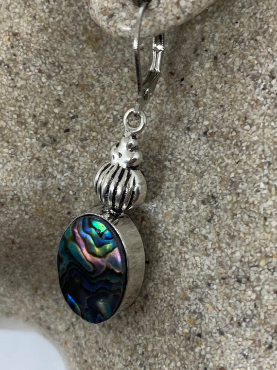 Vintage Handmade Silver Rainbow Abalone Earrings - image 2