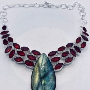 Vintage Regenbogen Labradorit Choker Silber Halsband Bib Halskette