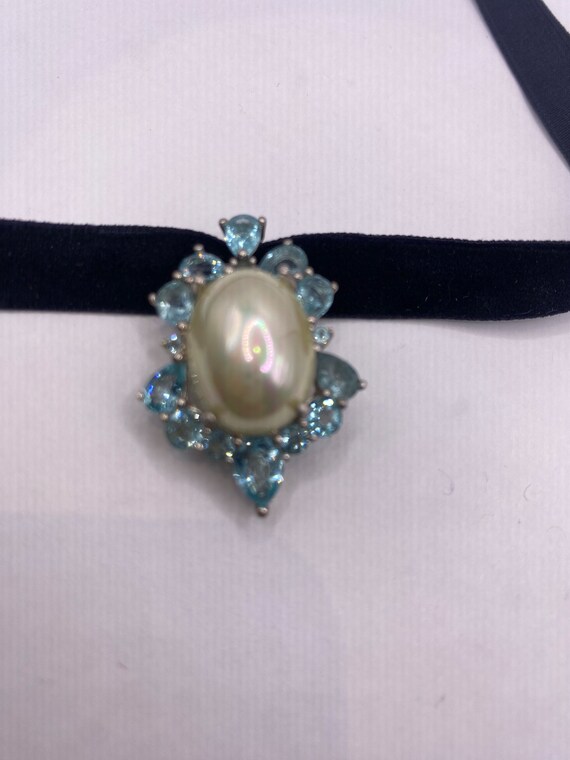 Vintage Blue Fluorite and White Pearl 925 Sterlin… - image 4