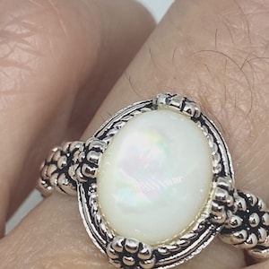 Antique White Mother of Pearl Filigree Sterling Silver Ring