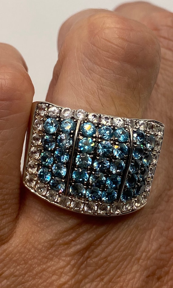 Vintage Genuine Blue Topaz White Sapphire 925 Sterling  display picture 1