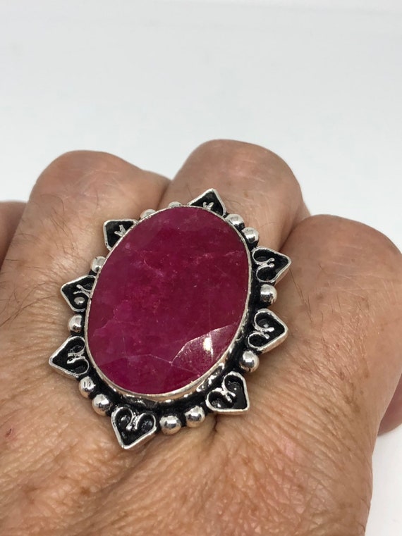 Vintage Handmade Raw Pink Ruby Silver Gothic Ring - image 2