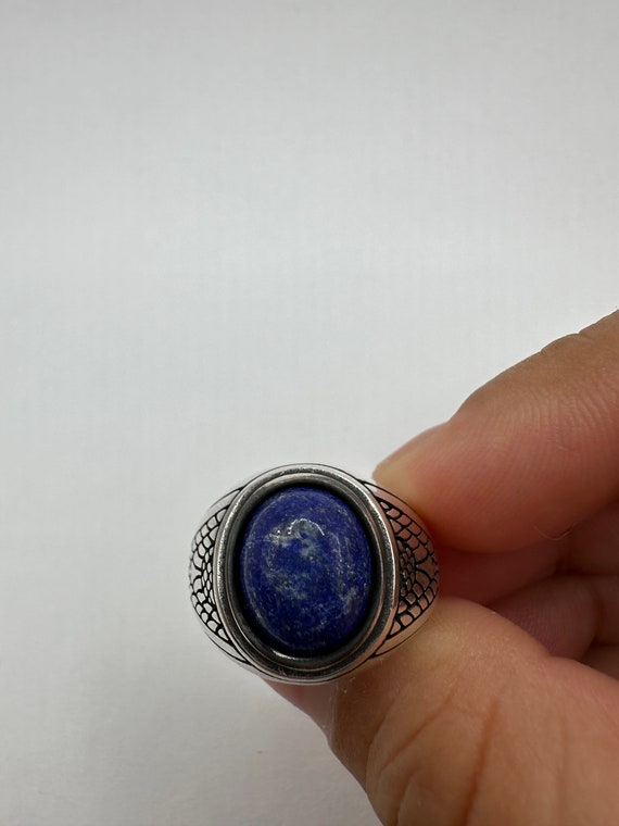 Vintage Blue Lapis Lazuli Mens Ring 925 Sterling … - image 4