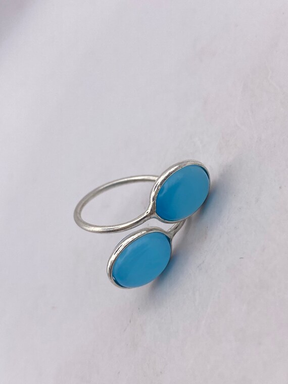 Vintage Blue Cats Eye Glass Ring - image 2