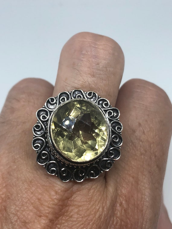 Vintage Genuine Citrine Silver Cocktail Ring - image 6