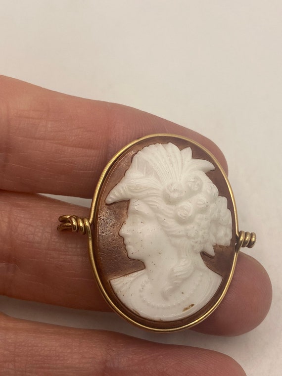 Vintage Shell Cameo Rose and Yellow Gold Filled B… - image 5