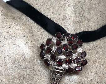 ヴィンテージ ボヘミアン ガーネット ギルト ブローチ - チェコ