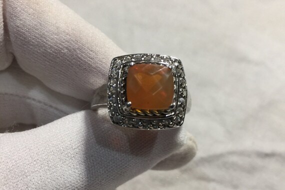 Vintage Fire Opal Ring White Sapphire 925 Sterlin… - image 2