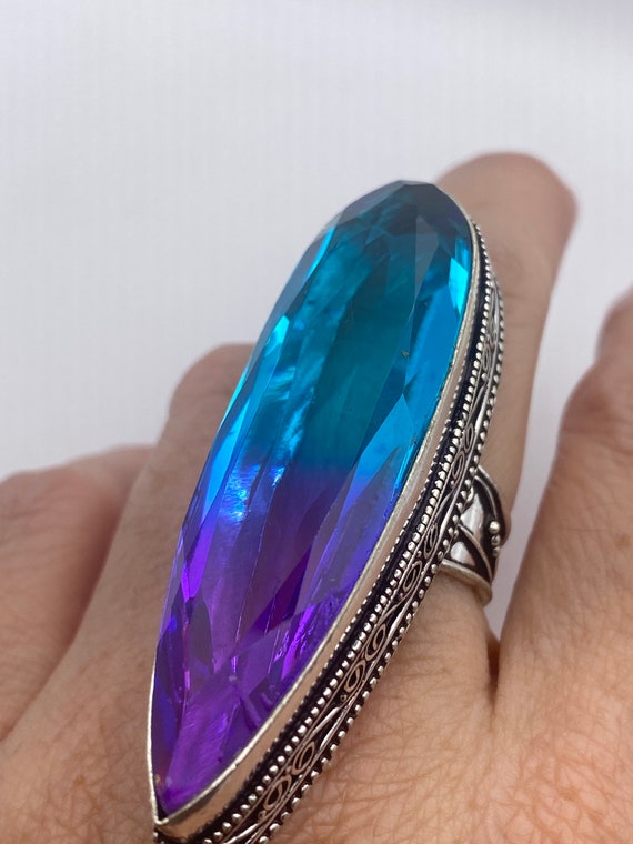 Vintage Amethyst Blue Glass Ring Antique Statemen… - image 1