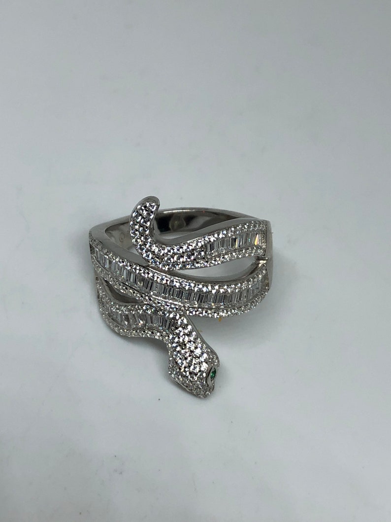 Vintage Snake Ring 925 Sterling Silver Crystal Size 9 - Etsy