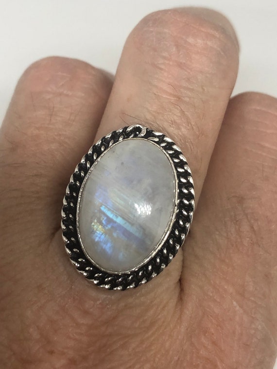 Vintage Genuine Blue White Rainbow Moonstone Ring… - image 6