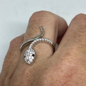 Vintage Snake Ring  Sterling Silver Crystal Adjustable