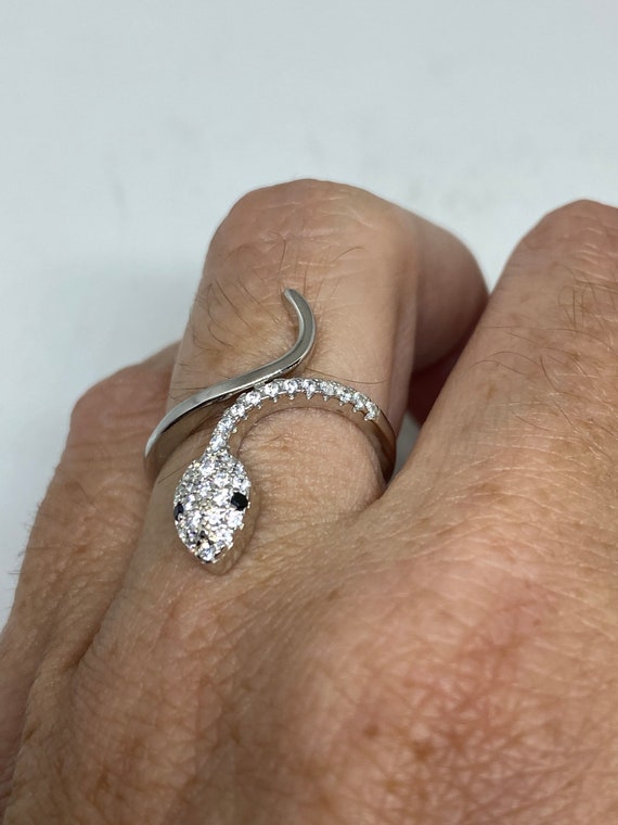 Vintage Snake Ring  Sterling Silver Crystal Adjus… - image 1