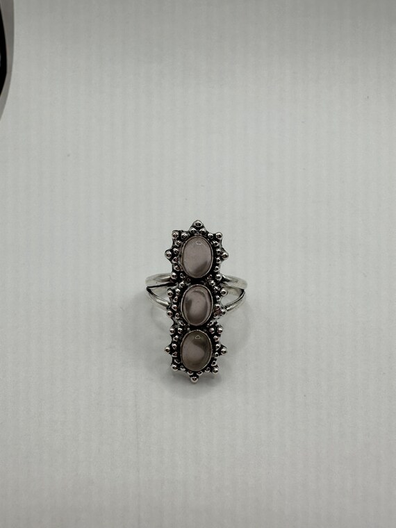 Vintage Genuine Rose Quartz Silver Ring - image 4