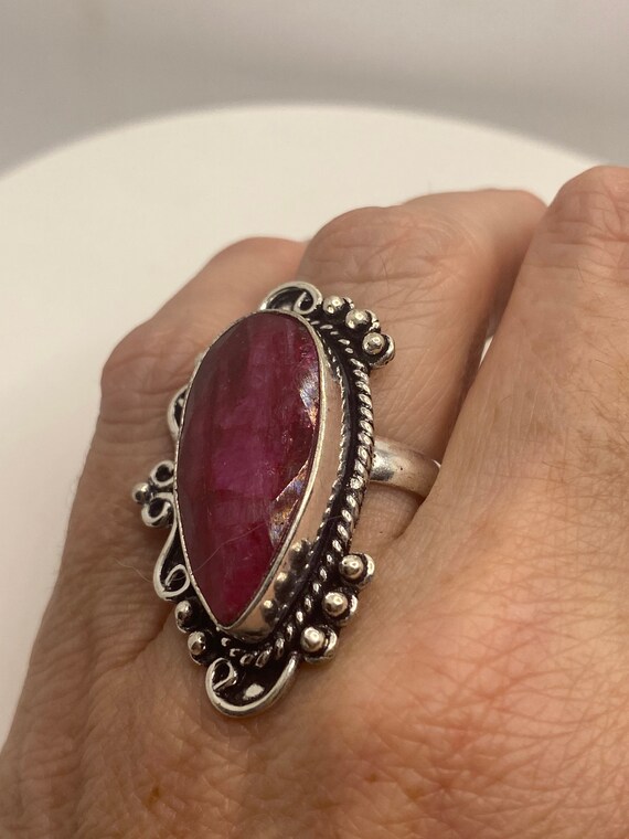 Vintage Handmade Raw Pink Ruby Silver Gothic Ring - image 4