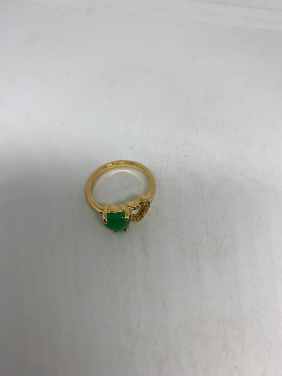 Vintage Lucky Green Nephrite Jade Heart Ring - image 5