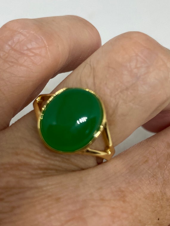 Vintage Lucky Green Nephrite Jade Ring Golden - image 7