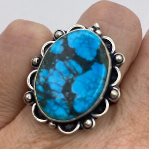 Vintage Blue Genuine Tibetan Turquoise Ring Size 7.5