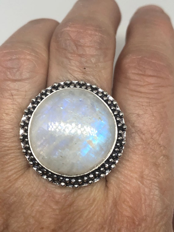 Vintage Genuine Blue White Rainbow Moonstone Ring… - image 5