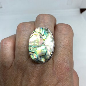 Antique Green Abalone White Bronze Silver Ring