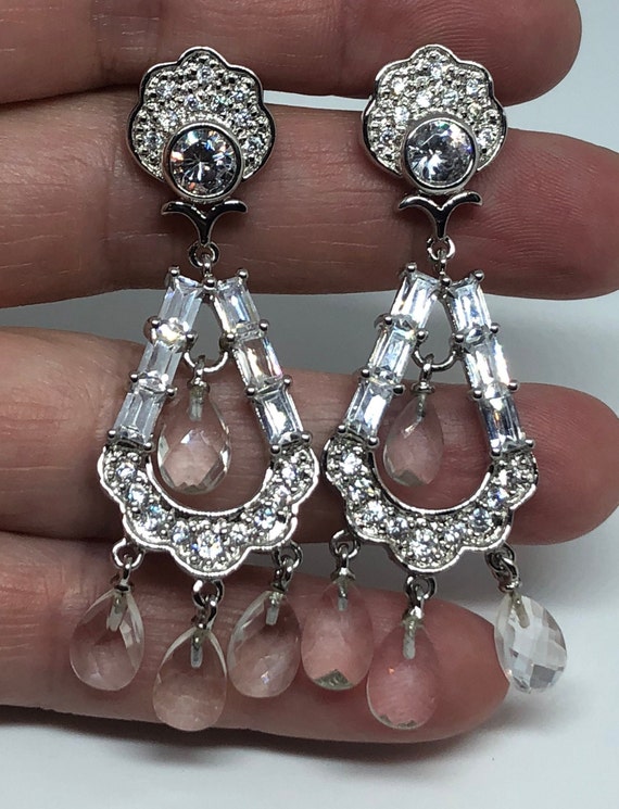 925 Sterling Silver CZ Crystal Chandelier Earring… - image 6