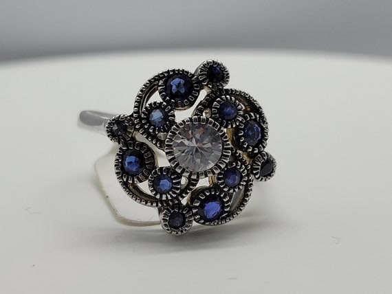 Vintage White Sapphire and Blue Sapphire Ring in … - image 5