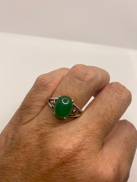 Vintage Lucky Green Nephrite Jade Cocktail Ring - image 3