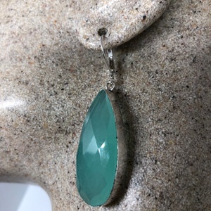 Vintage Green Chalcedony Gemstone Sterling Silver Lever Back Chandelier Earrings