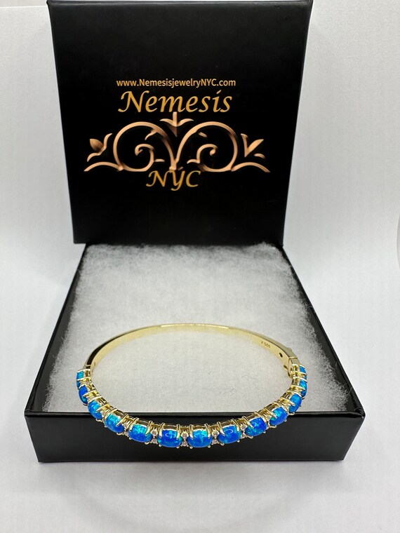 Vintage Blue Fire Opal Bangle Cuff Bracelet 925 S… - image 4
