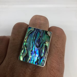 Antique Green Abalone White Bronze Silver Ring
