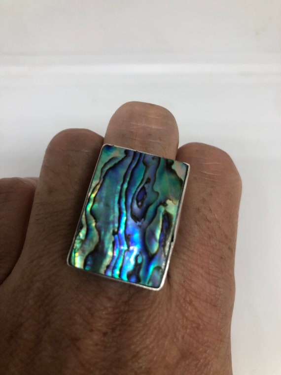 Antique Green Abalone White Bronze Silver Ring