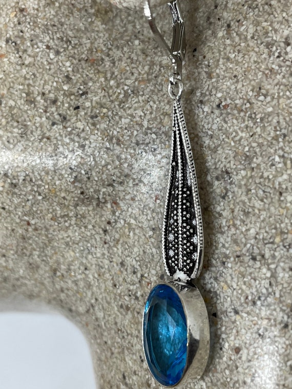 Vintage Genuine Blue Topaz 925 Sterling Silver Lever Back Earrings View 3