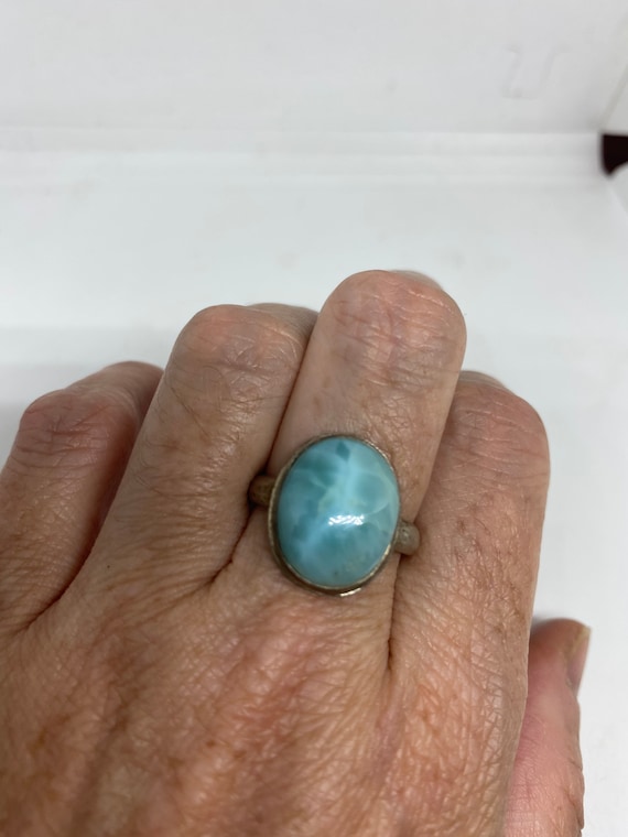 Vintage Blue Genuine Larimar Ring 925 Sterling Sil