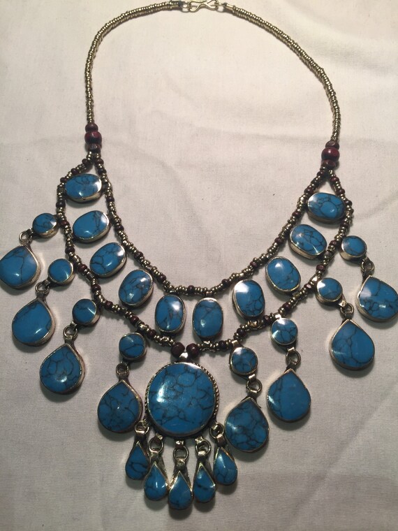 Vintage  Hand Wrapped Tibetan Blue Howlite Neckla… - image 4