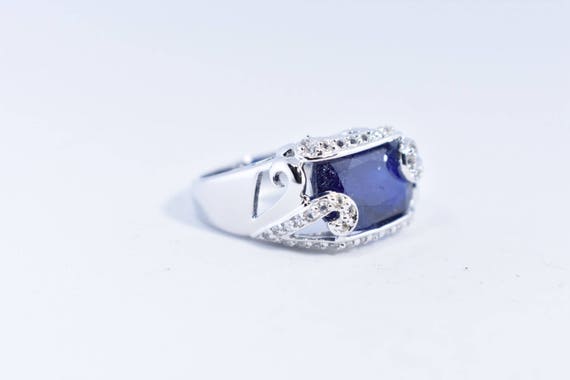 Vintage Handmade Deep Blue Sapphire and White 925… - image 7
