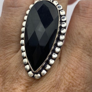Vintage Black Onyx Silver Cocktail Ring Size 7