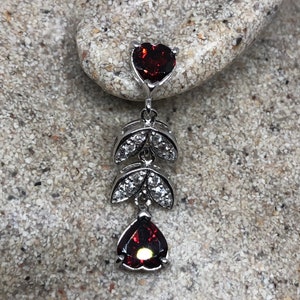 Vintage 925 Sterling Silver Bohemian Heart Garnet Earrings