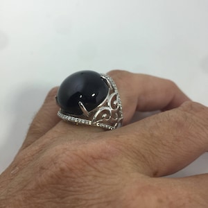 Vintage  Genuine Black Onyx 925 Sterling Silver Ring