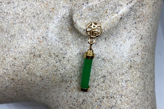 Vintage Fun Green Jade Gemstone Gold Rhodium Bron… - image 3