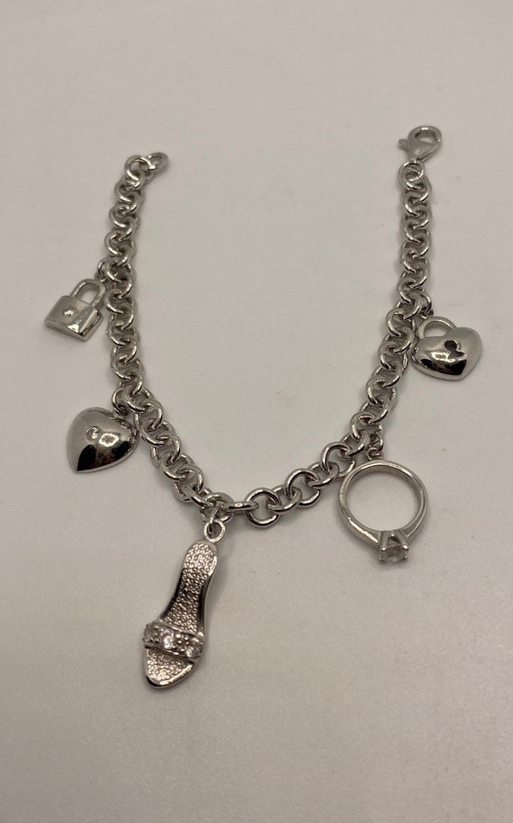 Vintage 925 Sterling Silver Chain Link Charm Brac… - image 1