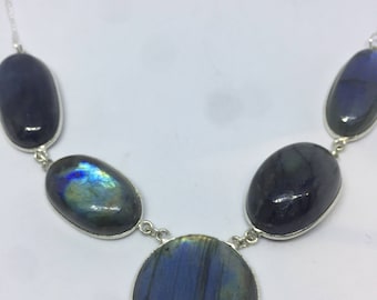 Vintage green Labradorite 925 sterling silver necklace choker