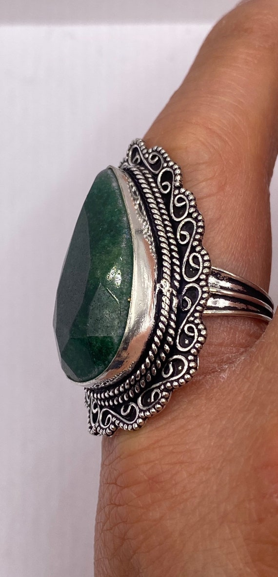 Vintage Green Raw Emerald Silver Bronze Statement… - image 3