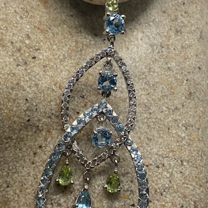 Vintage Genuine Blue Topaz Citrine Blue Topaz Gemstone 925 Sterling Silver Earrings